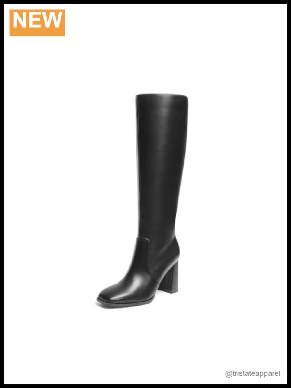 Knee High Square Toe Heel Boots Women Faux Leather Chunky 3.35in Heel